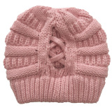 Winter Cross Ponytail Knitted Hat with Back Opening for Ponytail Hair