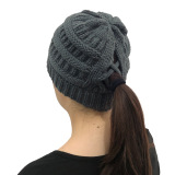 Winter Cross Ponytail Knitted Hat with Back Opening for Ponytail Hair