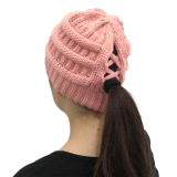 Winter Cross Ponytail Knitted Hat with Back Opening for Ponytail Hair