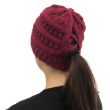 Winter Cross Ponytail Knitted Hat with Back Opening for Ponytail Hair