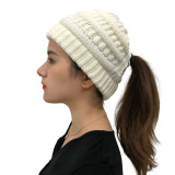 Winter Cross Ponytail Knitted Hat with Back Opening for Ponytail Hair