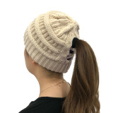 Winter Cross Ponytail Knitted Hat with Back Opening for Ponytail Hair