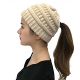 Winter Cross Ponytail Knitted Hat with Back Opening for Ponytail Hair