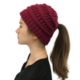 Winter Cross Ponytail Knitted Hat with Back Opening for Ponytail Hair