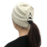 Winter Cross Ponytail Knitted Hat with Back Opening for Ponytail Hair