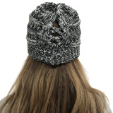 Winter Cross Ponytail Knitted Hat with Back Opening for Ponytail Hair