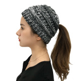 Winter Cross Ponytail Knitted Hat with Back Opening for Ponytail Hair