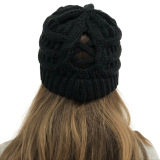 Winter Cross Ponytail Knitted Hat with Back Opening for Ponytail Hair