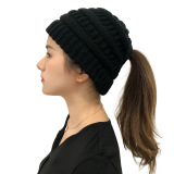 Winter Cross Ponytail Knitted Hat with Back Opening for Ponytail Hair