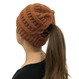Winter Cross Ponytail Knitted Hat with Back Opening for Ponytail Hair