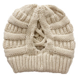 Winter Cross Ponytail Knitted Hat with Back Opening for Ponytail Hair