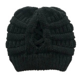 Winter Cross Ponytail Knitted Hat with Back Opening for Ponytail Hair