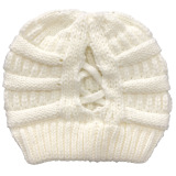 Winter Cross Ponytail Knitted Hat with Back Opening for Ponytail Hair
