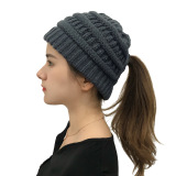 Winter Cross Ponytail Knitted Hat with Back Opening for Ponytail Hair