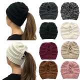 Winter Cross Ponytail Knitted Hat with Back Opening for Ponytail Hair