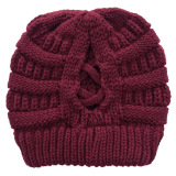 Winter Cross Ponytail Knitted Hat with Back Opening for Ponytail Hair