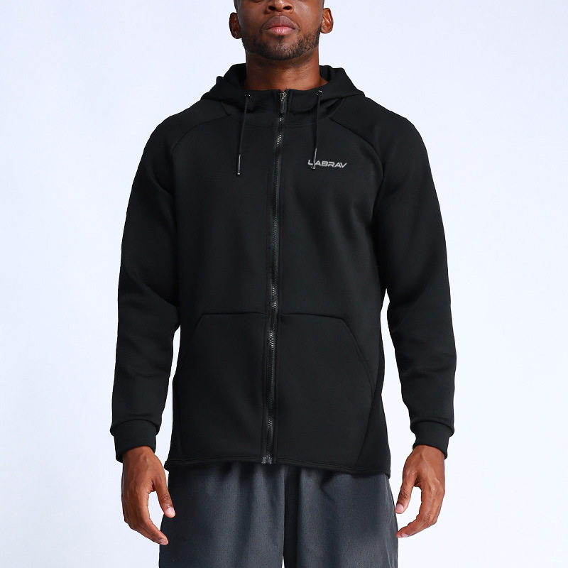 Spring and Autumn New Outdoor Hooded Sports Jacket Men's Solid Color Fitness Jacket