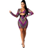 Sexy Sequin Club Mini Dress With Shining Bra