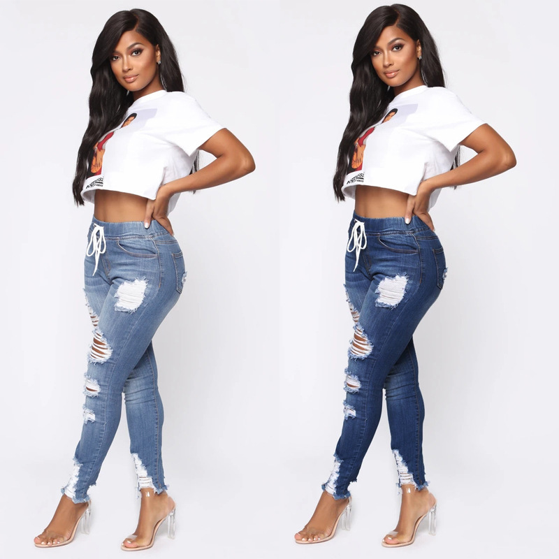 Fashion Hole High Waist Slim Jeans