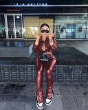 Hot Sale Fashion PU Two pieces Outfit