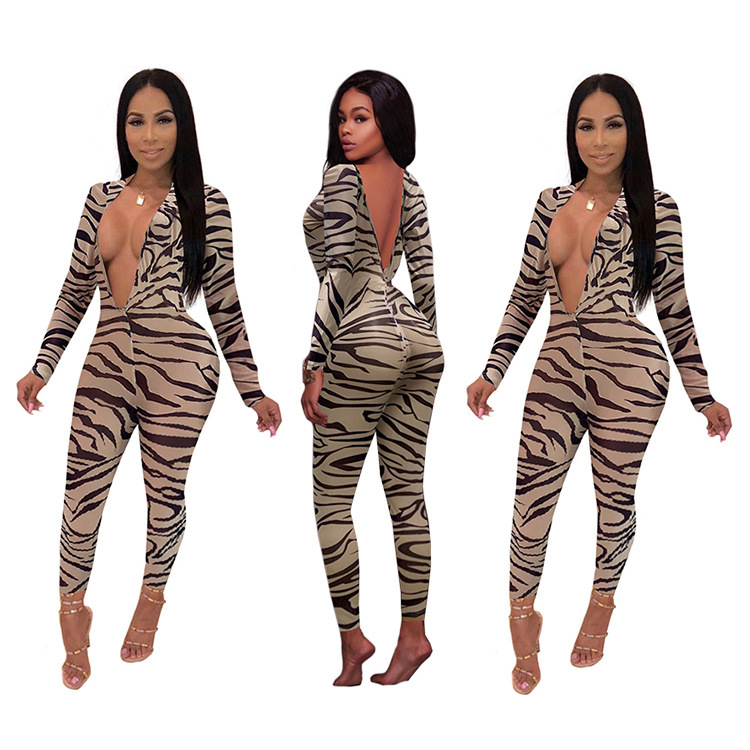 Fashion Leopard V-Neck Jumpsuit