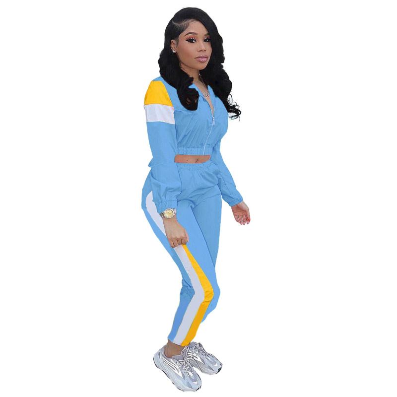 Hot Sale Colorblock Coat Sporty Set Two pieces Outfit