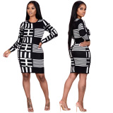 Sexy Printing Long Sleeve Casual Dress