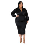Solid Color V-Neck One Piece Dress