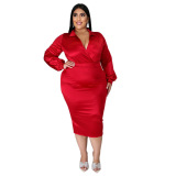 Solid Color V-Neck One Piece Dress