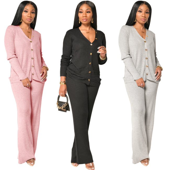 Front Buttons V-Neck Casual Two pieces Outfit