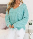 V-Neck Solid Color Sweater Top