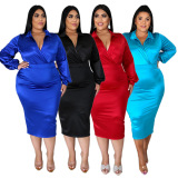 Solid Color V-Neck One Piece Dress