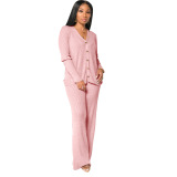 Front Buttons V-Neck Casual Two pieces Outfit