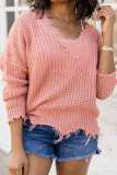 V-Neck Solid Color Sweater Top