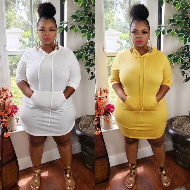Fashion Solid Color Hoodies Dress