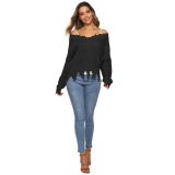 Solid Color V-Neck Sweater Tops