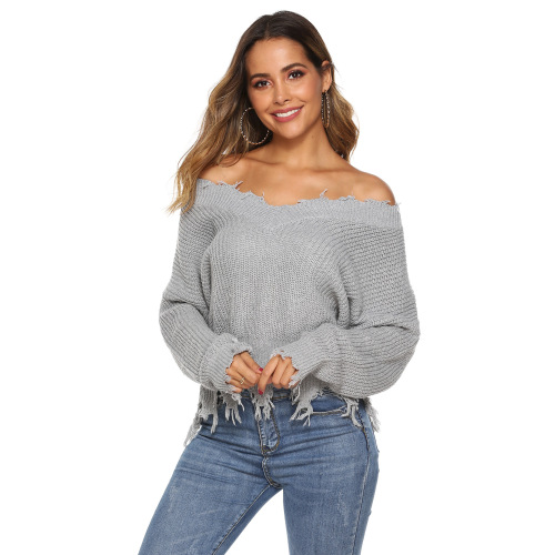 Solid Color V-Neck Sweater Tops