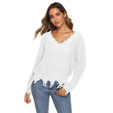 Solid Color V-Neck Sweater Tops