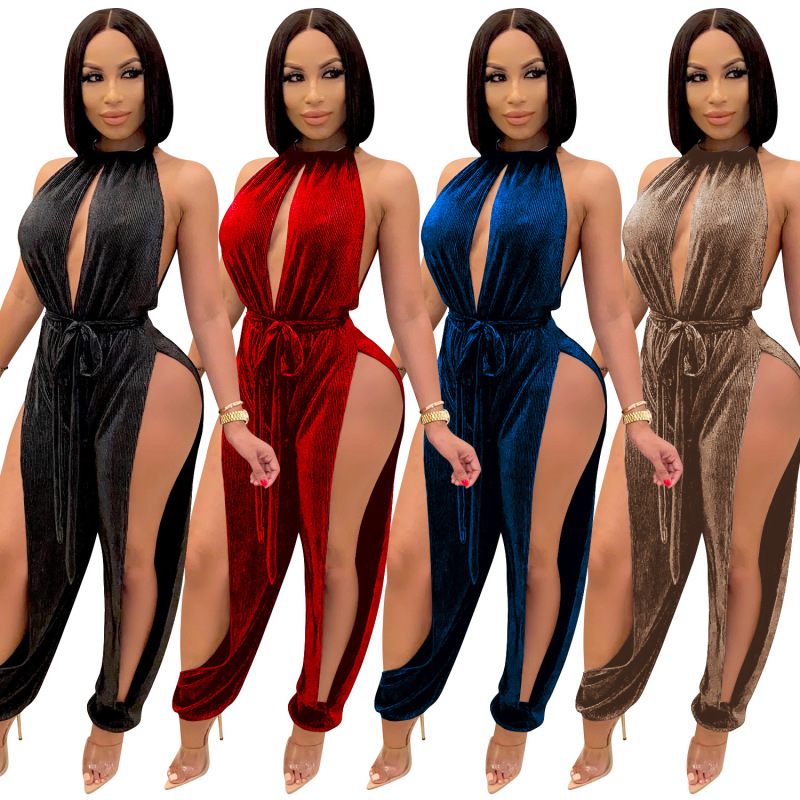 Sexy Strappy Slit Jumpsuit