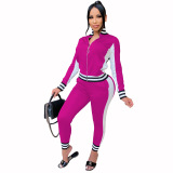 Fashion Colorblock Tracksuit Two pieces Outfit