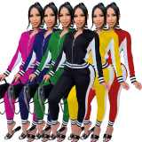 Fashion Colorblock Tracksuit Two pieces Outfit
