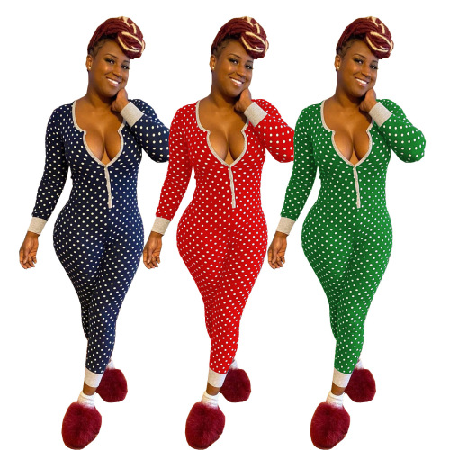Christmas Cute Dots Jumpsuits Sleep Wear