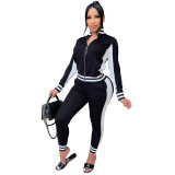Fashion Colorblock Tracksuit Two pieces Outfit