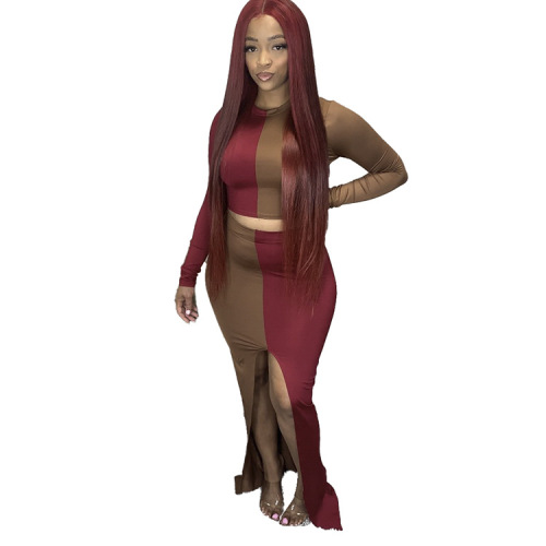 Fashion Colorblock Two Piece Set