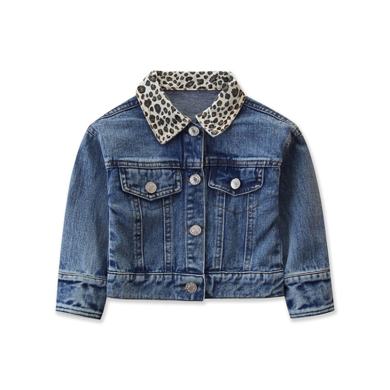 Fashion Leopard Neck Kids Jean Coat