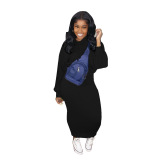 Solid Color Hoodies Long Dress Two pieces Outfit