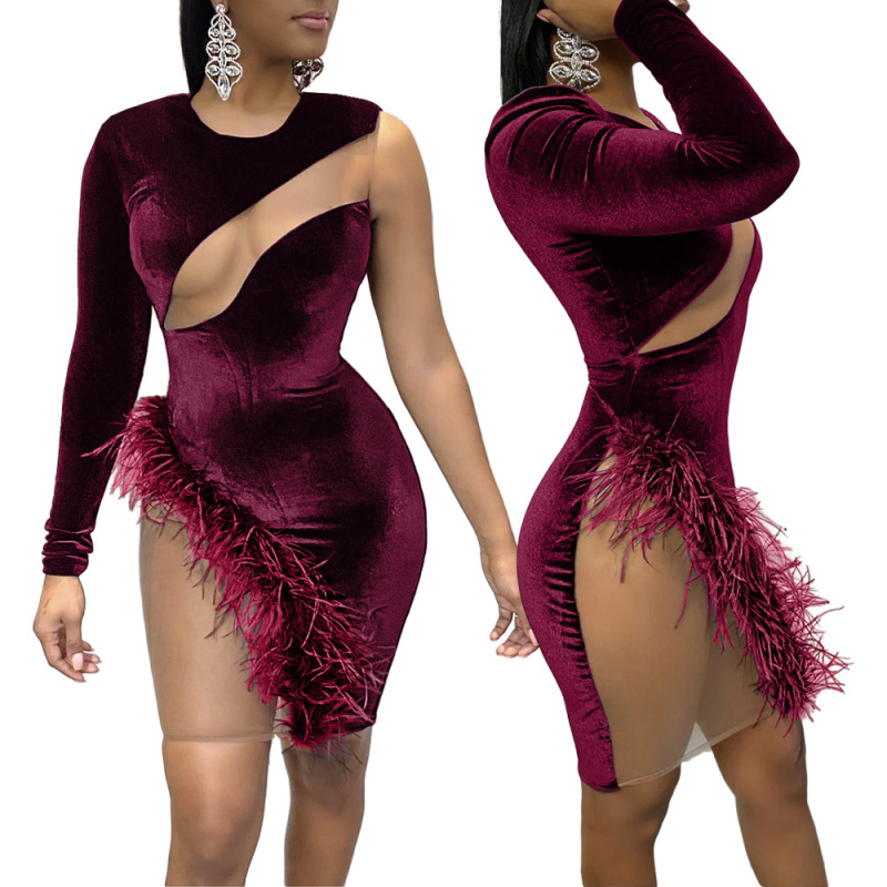 Sexy Party Feather One Piece Dress