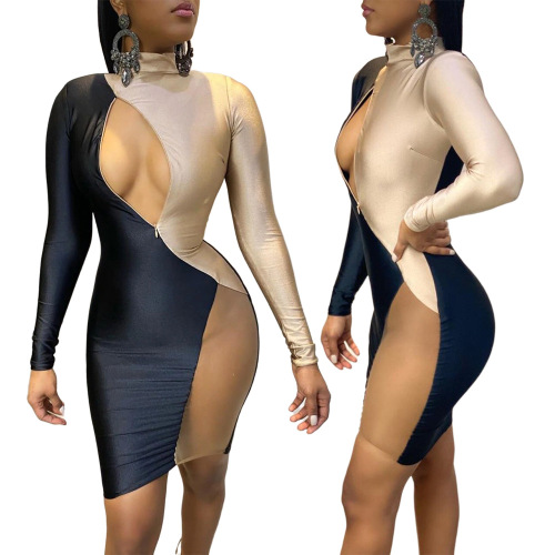 Hollow Out Turtleneck One Piece Dress