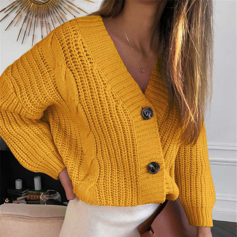 Casual Long-sleeved Button Sweater Cardigan Jacket Women Loose Thick Wool Twist Knit Sweater