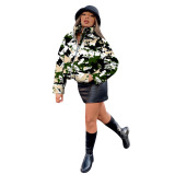 Print Zipper Down Jacket Coat